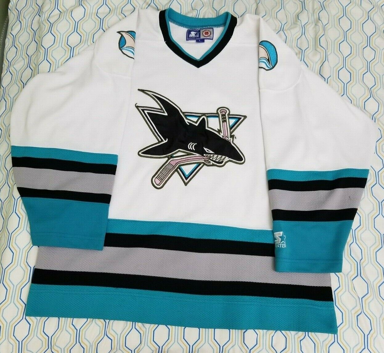 Vintage 90s Starter San Jose Sharks Hockey Jersey Away White 