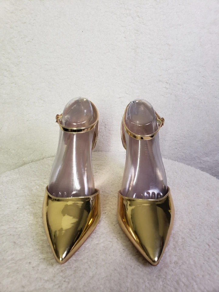 Zapatos de cuña Rouge para mujer de tacón 11 charol dorado con correa en el tobillo punta Foto 2 de 4