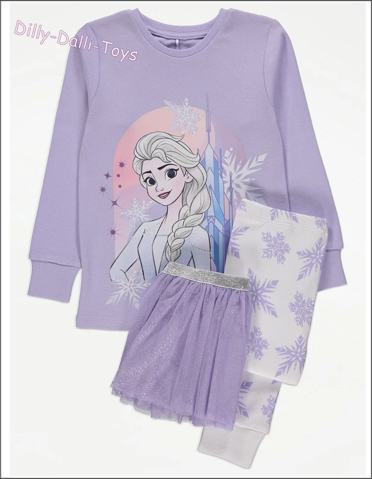 Girls Age 6 - 7 Disney Princess Elsa Frozen Pyjamas Long Sleeves Leg Tutu Skirt - Image 2 of 4