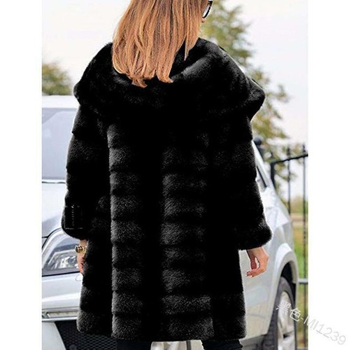 Women's Faux Fur Hooded Winter Coat Plush Long Parka Overcoat Plus Size Jacket - Picture 7 of 20