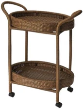 Serving Cart Kitchen Contemporary Distressed Designers Edge Brown Tan Rattan