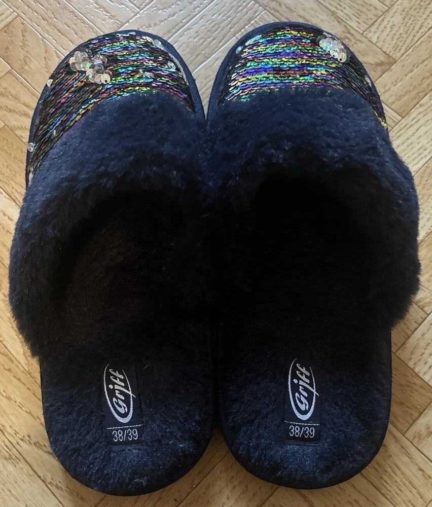 Hausschuhe, Pantoffeln mit Wendepailetten Größe 38/39