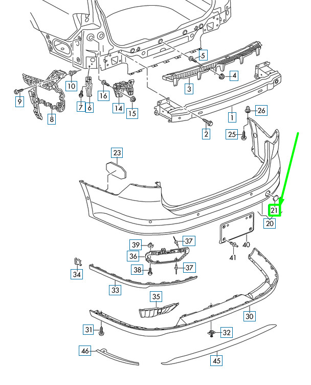 Cache de remorquage arrière pour Volkswagen Passat B8 3G 3G9807441Bgru d'origine