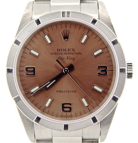 Rolex AIR KING Orologio da uomo in acciaio inox OYSTER Salmone Arabo  Quadrante 3/6/9 14010 | eBay