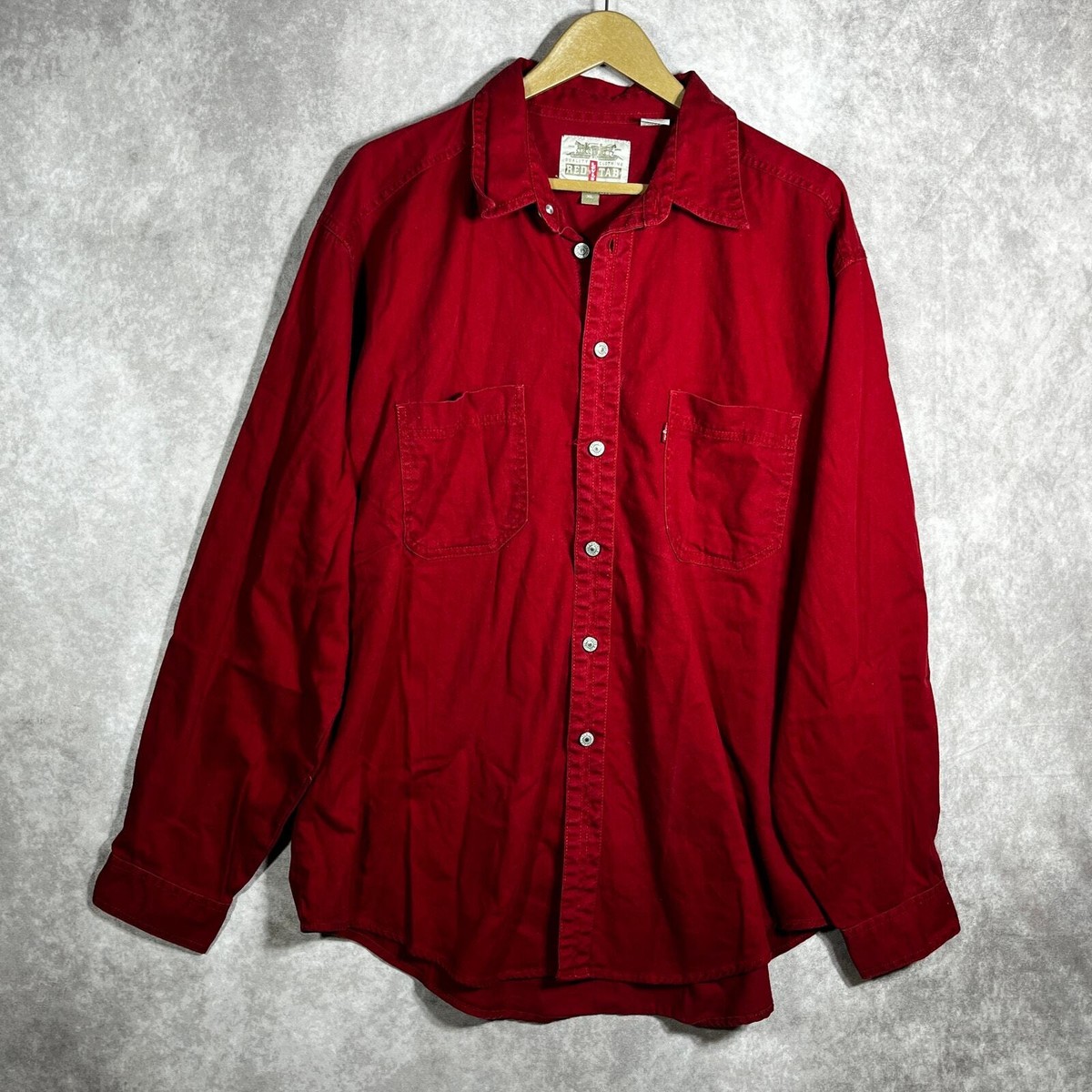 old Levi's コットンリネンジップボックスシャツ 初期 RED 名作 Vintage Levi's Red Tab Shirt Mens XL Red Button Up Long Sleeves