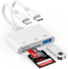 SD Card Reader for IPhone IPad, Lightning and USB C Dual Port SD Card Adapter