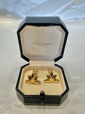 MAGNIFICENT FRENCH CHAUMET 18K YELLOW GOLD RUBY PAIR OF EARRINGS WITH BOX