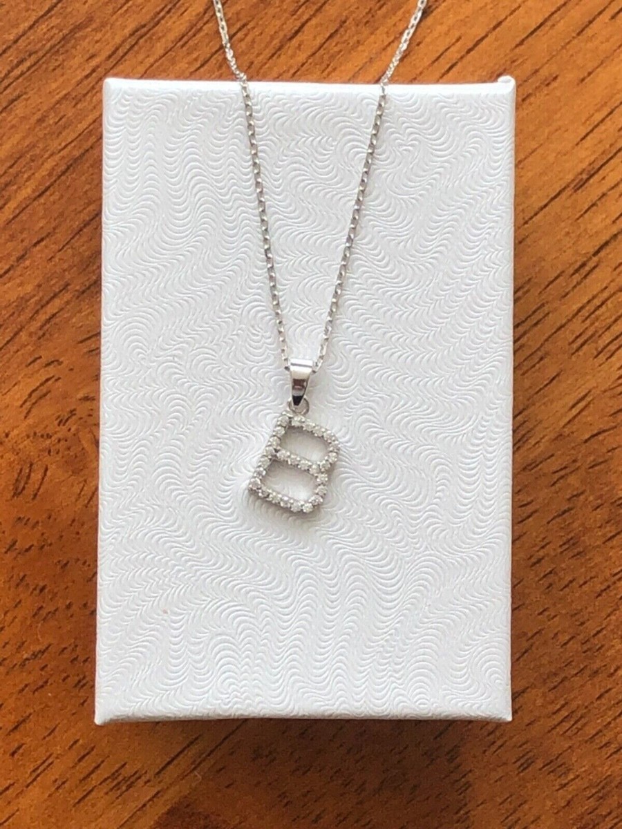 925 Sterling Silver Cz Initial Letter B Pendant Necklace Womens