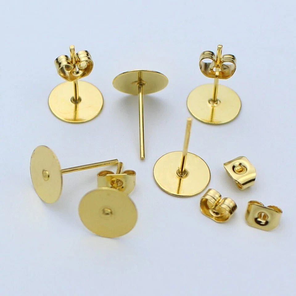 100x 4/5/6/8/10 mm Poste en Blanco Pendientes Pernos Base Pasadores con Pendientes Tapones Oreja Trasera Foto 3 de 4