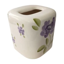 Wamsutta Floral Tissue Box Cover Ceramic Holder Laurel Flowers Cottage Purple 