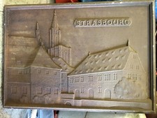 Alte Gussplatte B 61 cm mit Marke Aufschrift Strasbourg Motive SELTEN