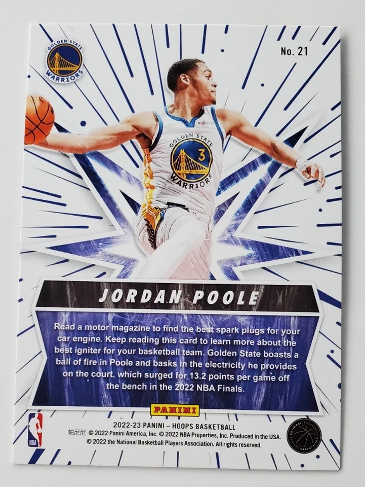 2022-23 Panini Hoops Sparkplugs Jordan Poole Golden State Warriors Holo #21 - Image 2 of 2