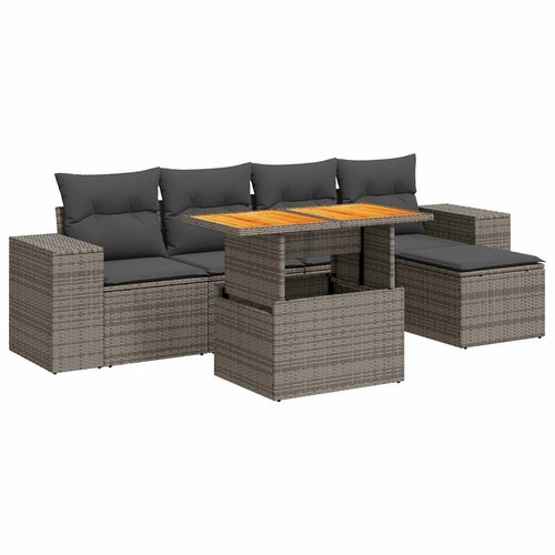 vidaXL 6 Piece Garden Sofa Set with Cushions Grey Poly Rattan - Picture 2 of 11