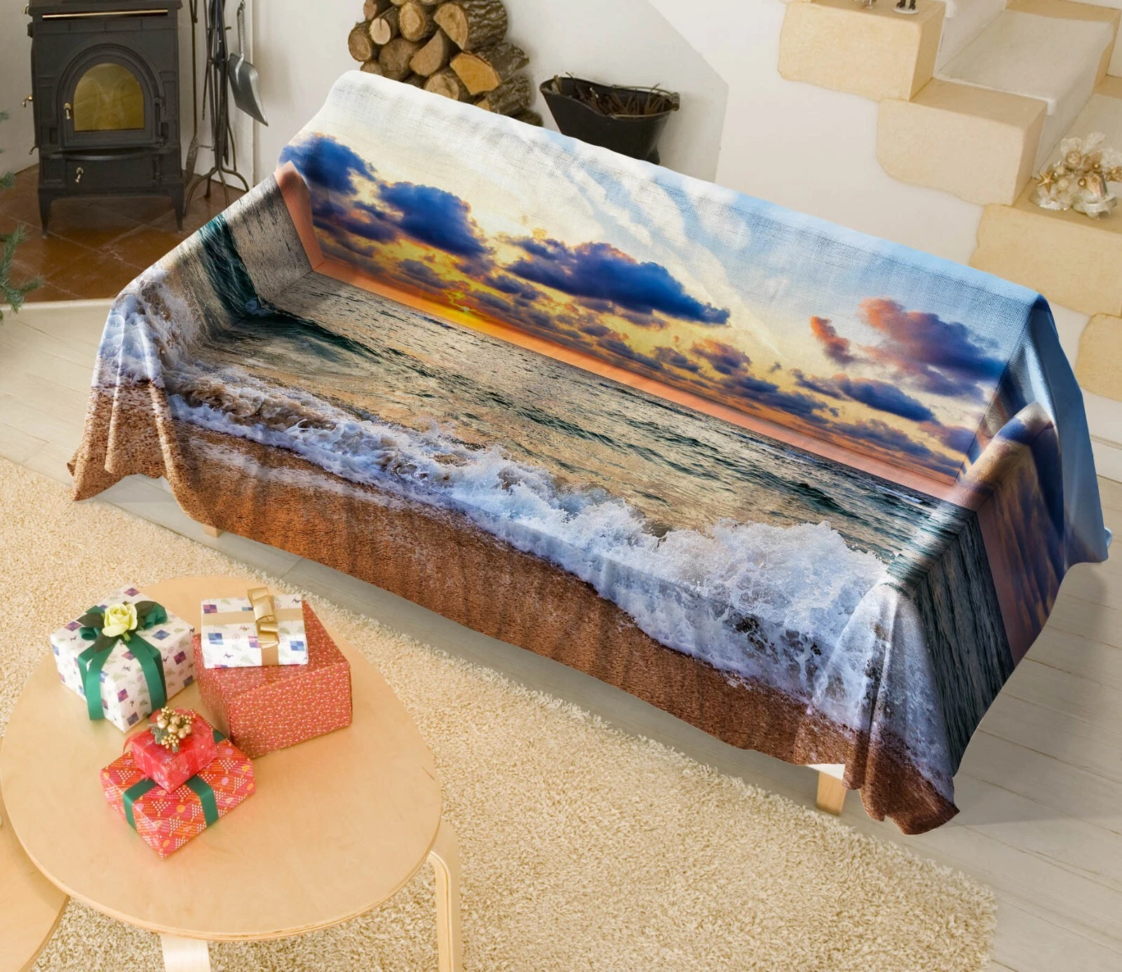 3D Clouds Waves N2864 Sofa Cover High Stretch Lounge Slipcover Protector Couch