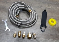 12FT Stainless High Pressure Braided Propane Hose Extension w/Conversion Couplin