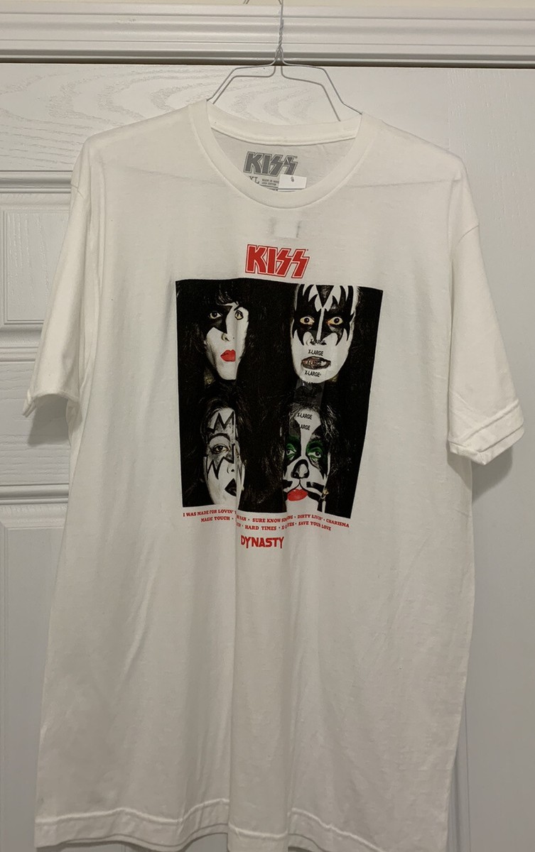 New Authentic Vintage Style Kiss Rock Band Faces Dynasty White T