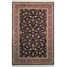 6x9' Wool & Silk Fine Quality Rug 200 KPSI BLACK BURGUNDY # PIX-18829