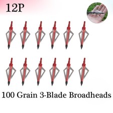 12PCS Archery Broadheads 3 Blade Arrowheads 100grain Tips Points for Bow Hunting