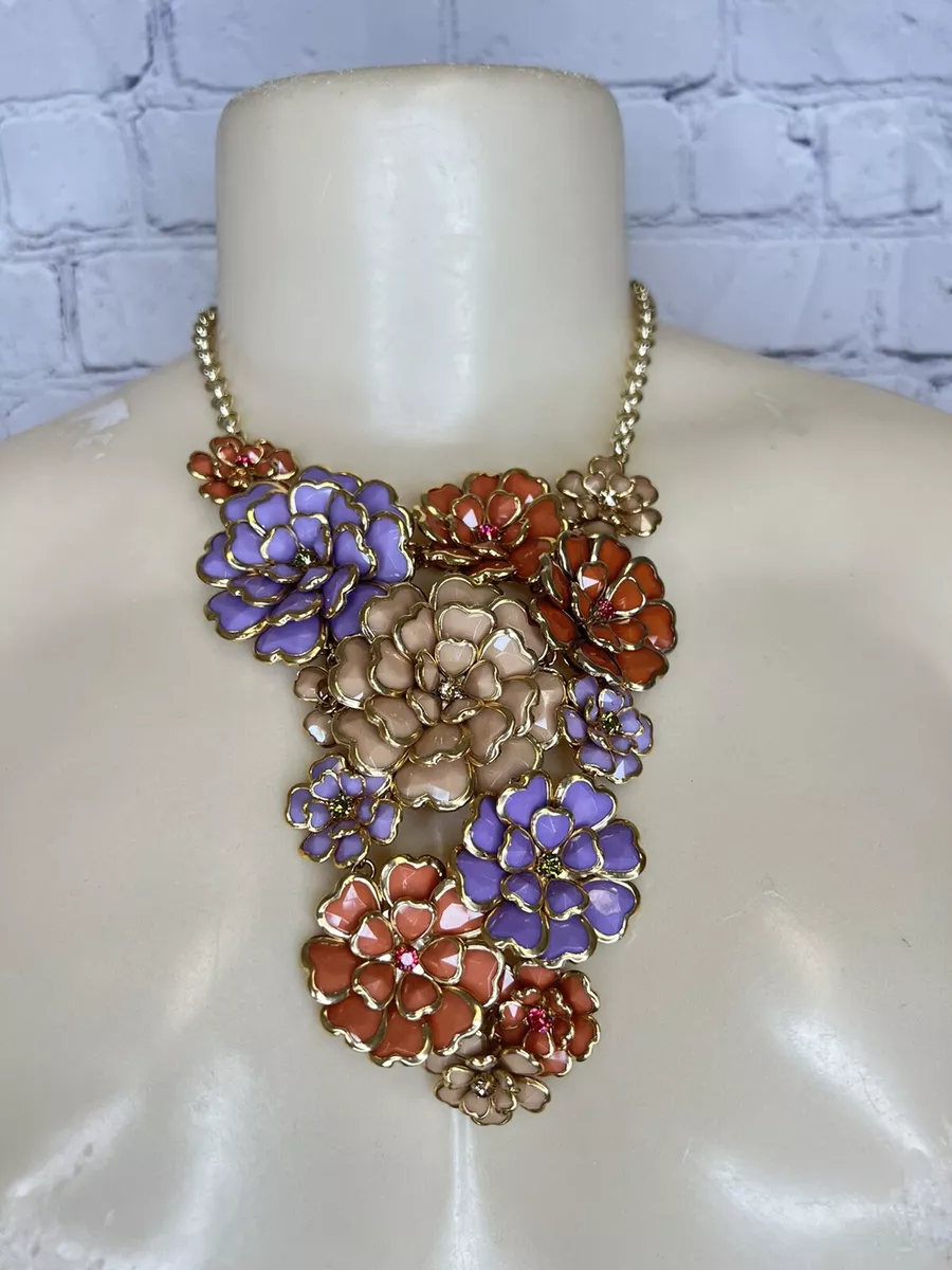 GREFI Gold MULTICOLOR 3D FLORAL Necklace Handmade in ITALY LIGHTWEIGHT