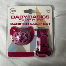 NWT Baby Basics Camo Cutie Pacifier  Clip Set  pink 0-6M BPA Free