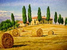 Watercolor Painting Landscape Country Farm Autumn Nature ACEO Art No.371