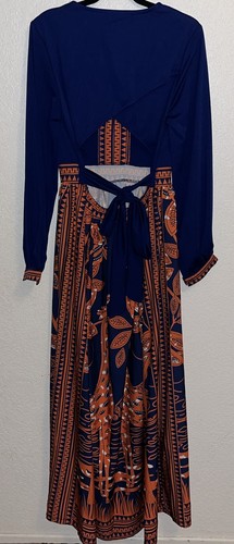 Rotita Giraffe Print Open Back Dress Women Size XL Blue/Orange - Picture 2 of 12