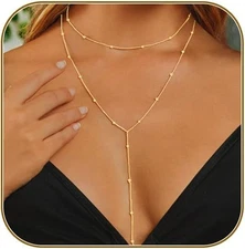 Lariat Gold Necklace for Women, Dainty Long Necklace 14k Gold Plated/Silver Y-Sh