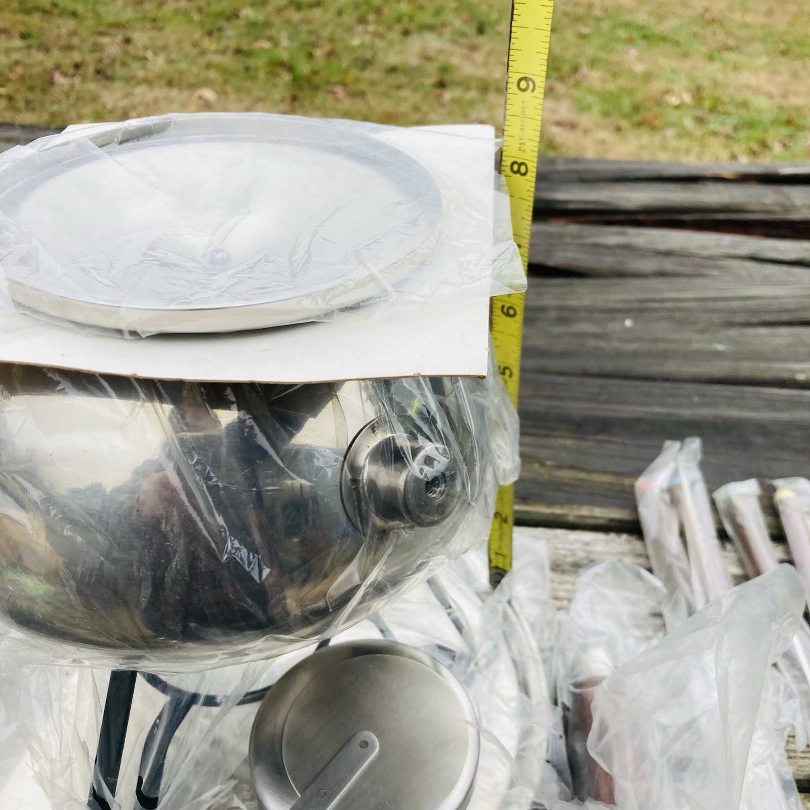 Vintage Gourmet International 18-8 Stainless Steel Fondue Set Complete Teak NIB