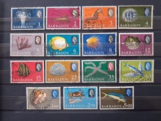 A4759 Barbados 1966 Marine Life set of 15 stamps Fine Used Cat£30