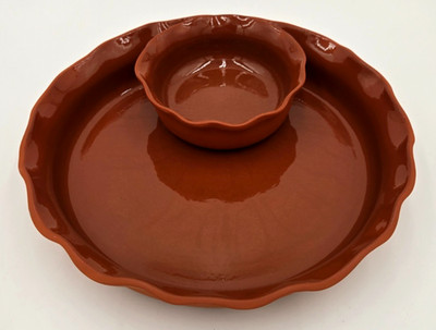 Crate & Barrel Bret Bortner 11.5'' Terra Cotta Chip & Dip Serving Platter