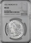 1921-P  $1  MORGAN SILVER DOLLAR  "PHILADELPHIA"  NGC MS63  #8672755-036