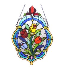 22.5" Stained Glass Window Hanging Panel Suncatcher With Glass Beads
