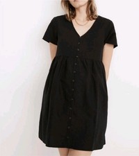 Madewell Women's Black Button Front Short Sleeve Mini Dress Linen Blend Size XS