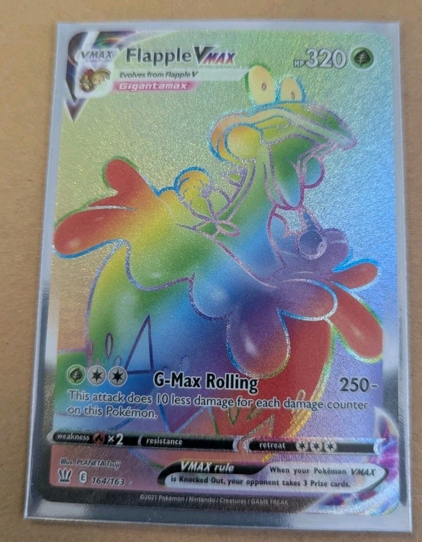 2021 FLAPPLE VMAX 164/163 SWSH05: BATTLE STYLES RAINBOW RARE HOLO USED CARD