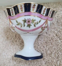 ND Exclusive Footed Pedestal Glazed Floral Cup Candy Trinket Dish Vintage  EX