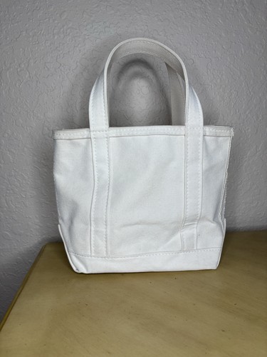LL Bean Boat Tote Vintage USA Cream Ivory Single Color Small Canvas Zip Bag 10x9 - Picture 4 of 10