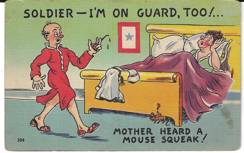 "Soldier - I'm on Guard, Too!" 1900's humorous postcard by Colourpicture Publ.