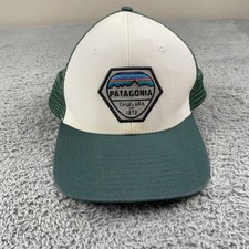 Patagonia Hat Cap Snap Back Green White Mesh Trucker Patch Outdoors Mens