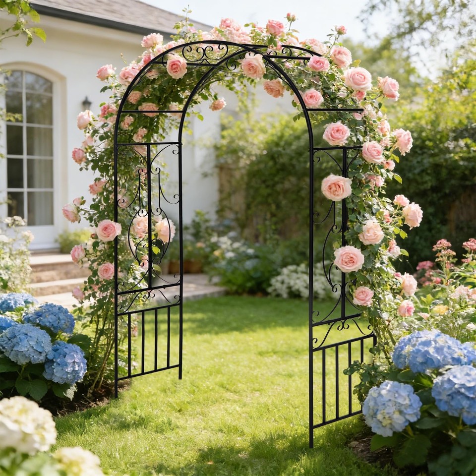 Garden Arch Trellis Outdoor Metal Arbor for Climbing Vines, Lawn and ...