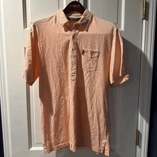 Polo Golf Ralph Lauren Shirt Medium Orange White Stripe Pima Cotton Scottish tag