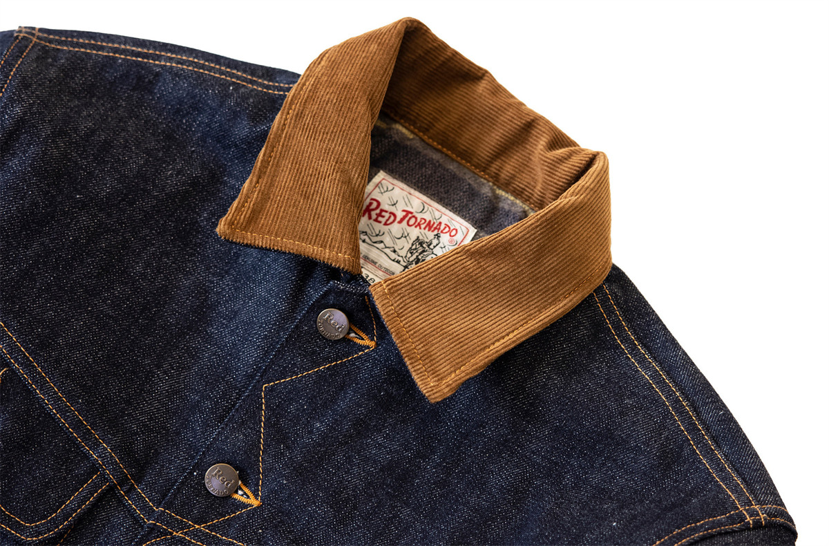 Red Tornado Mens Jean Jacket Wool Blanket Lined 18OZ Raw Selvedge Denim Coats image 4