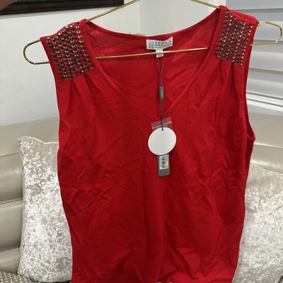 Vintage 90s Y2K Joseph A Red Top Beaded  V-Neck Size XL New Sleeveless Holidays