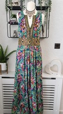 Vintage Monsoon Originals Silk Beaded Maxi Dress UK 10 Boho Occasion Open Back