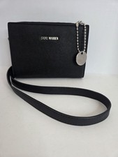 Steve Madden Black Shoulder Bag Chain Accent Bag Charm Credit Card Slots Silver  