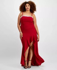 City Studio Trendy Plus Size Rhinestone-Trim High-Low Gown Women's 22W Garnet
