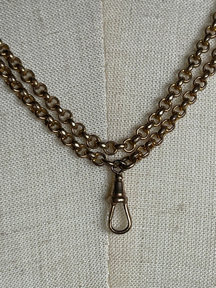 Antiguo Victoriano Laminado Oro Longguard Reloj Cadena Perro Clip Rolo Cable Enlace Foto 2 de 4