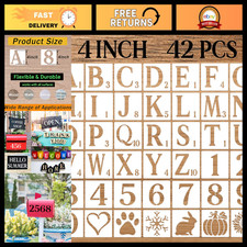 4" Reusable Letter  Number Stencils - 42 Pcs Plastic Templates for DIY Crafts,