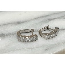Silver Baguette Cubic Zirconia Huggie Earrings .5  