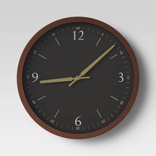20 Walnut Woodgrain Wall Clock Black - Thresh...