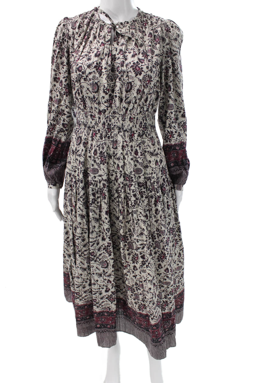 Ulla Johnson Women Floral Long Cotton Dress Crew Neck Long Sleeve Size 4Free Shipping in US $100+ Orders | $6.95 Orders Below
